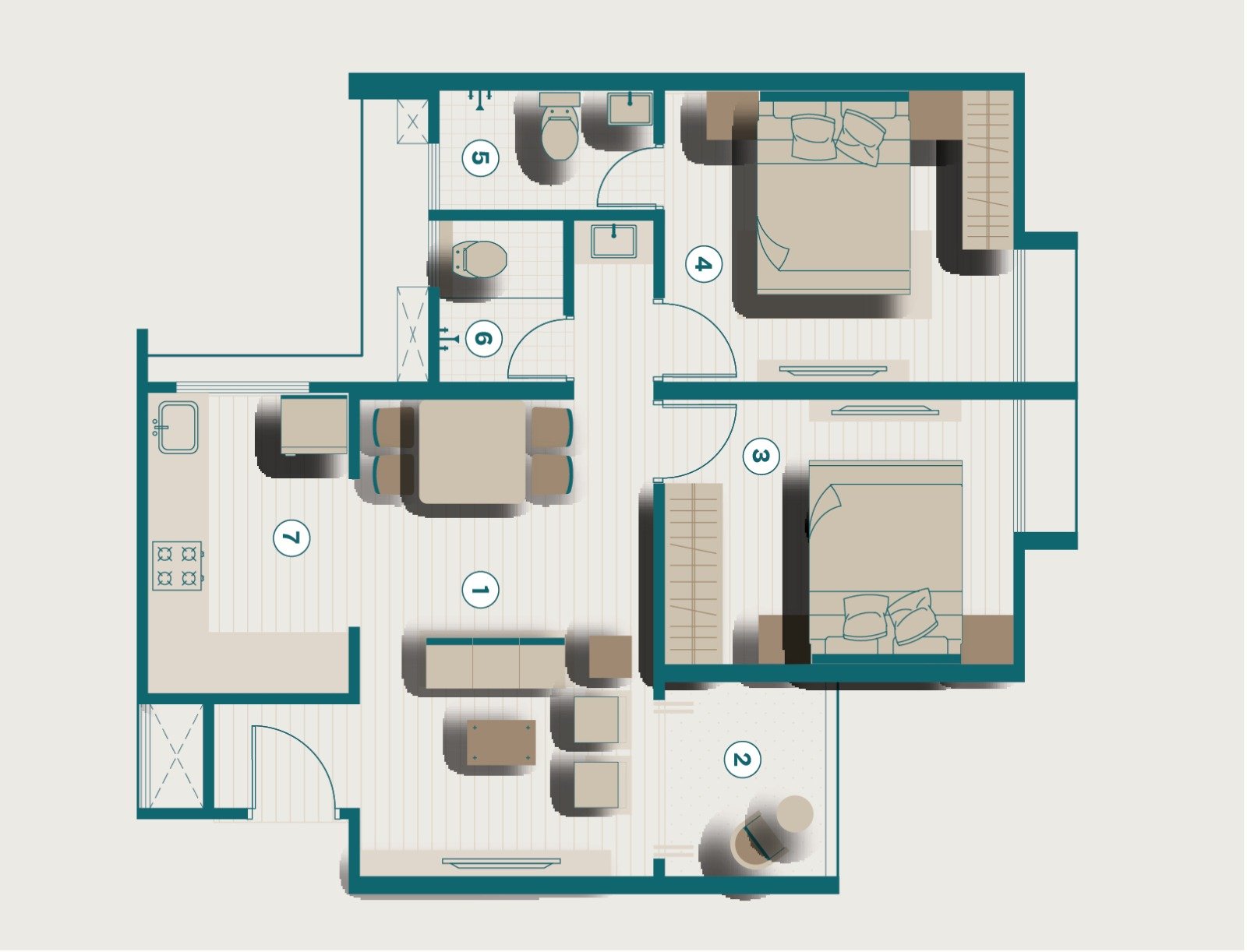 2 BHK Floor Plan